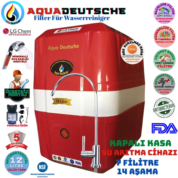 AQUA DEUTSCHE SİYAH POMPALI MONTAJ DAHİL 12 LİTRE 7 FİLTRE 14 AŞAMA SU ARITMA CİHAZI ürün görseli 1