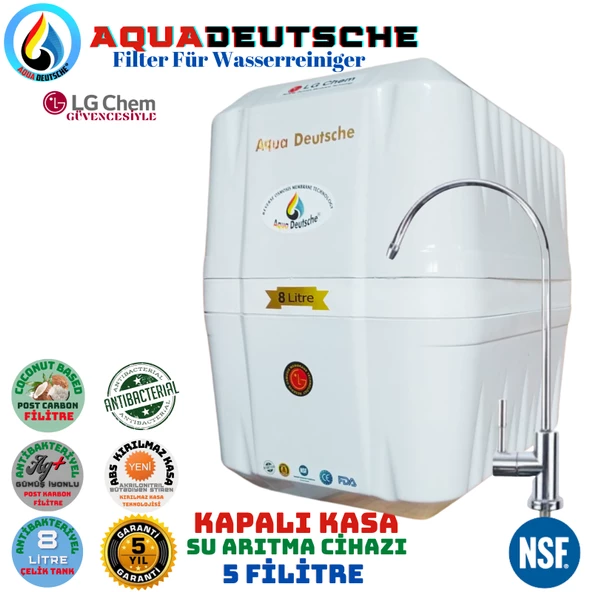 AQUA DEUTSCHE PREMIUM BEYAZ  8 LİTRE 5 FİLTRE 10 AŞAMA SU ARITMA CİHAZI ürün görseli 1