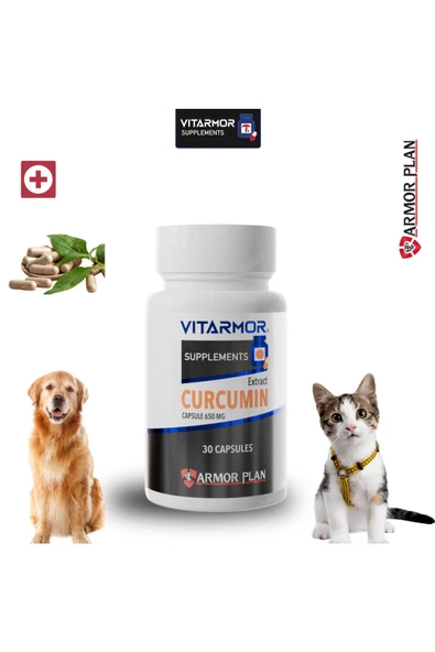 VITARMOR SUPPLEMENTS CURCUMIN KEDİ & KÖPEK Besin Takviyesi 30 Kapsül 650 mg ürün görseli 1