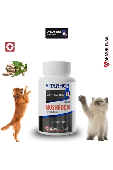 VITARMOR SUPPLEMENTS MUSHROOM KEDİ & KÖPEK Bağışıklık Sistemi Destekleyici 60 Kapsül 650 mg ürün görseli 1
