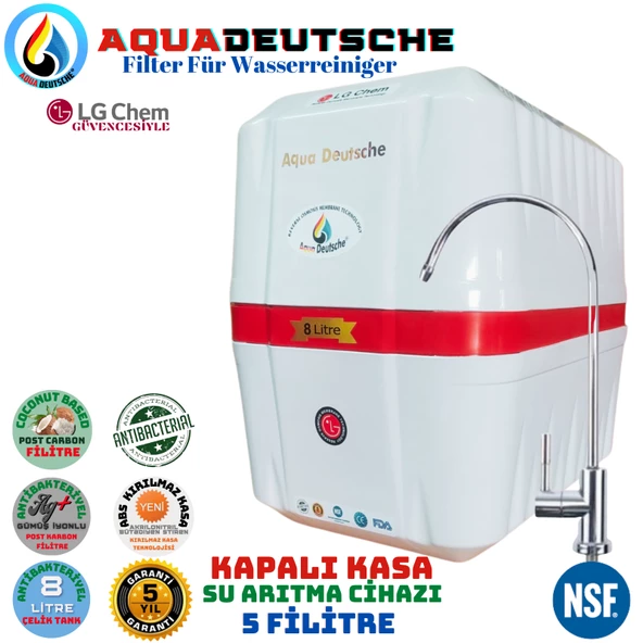 AQUA DEUTSCHE PREMIUM BEYAZ KIRMIZI 8 LİTRE 5 FİLTRE 10 AŞAMA SU ARITMA CİHAZI ürün görseli 1