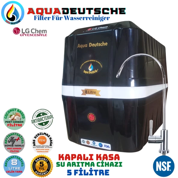 AQUA DEUTSCHE PREMIUM SİYAH BEYAZ 8 LİTRE 5 FİLTRE 10 AŞAMA SU ARITMA CİHAZI ürün görseli 1