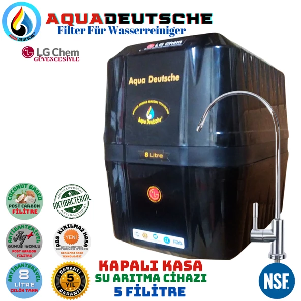 AQUA DEUTSCHE PREMIUM SİYAH 8 LİTRE 5 FİLTRE 10 AŞAMA SU ARITMA CİHAZI ürün görseli 1