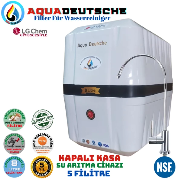 AQUA DEUTSCHE PREMIUM GRİ SİYAH 8 LİTRE 5 FİLTRE 10 AŞAMA SU ARITMA CİHAZI ürün görseli 1