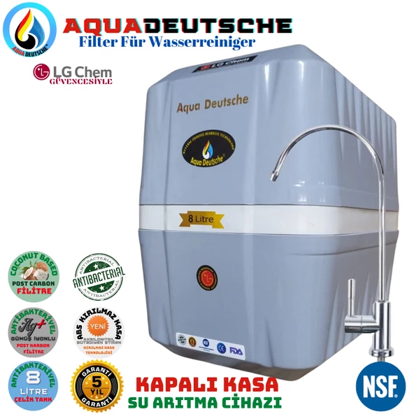 AQUA DEUTSCHE PREMIUM GRİ BEYAZ 8 LİTRE 5 FİLTRE 10 AŞAMA SU ARITMA CİHAZI ürün görseli 1
