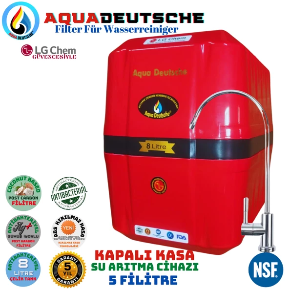 AQUA DEUTSCHE PREMIUM KIRMIZI SİYAH 8 LİTRE 5 FİLTRE 10 AŞAMA SU ARITMA CİHAZI ürün görseli 1