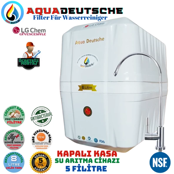 AQUA DEUTSCHE PREMIUM BEYAZ MONTAJ DAHİL 8 LİTRE 5 FİLTRE 10 AŞAMA SU ARITMA CİHAZI ürün görseli 1
