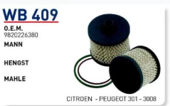 WB409 MAZOT FİLTRESİ CITROEN  - PEUGEOT 301-3008 9401906896 , PU1018x ürün görseli 1
