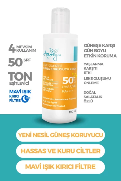 ASELYA AKNEYE EĞİLİMLİ CİLTLER IÇİN LEKE KARŞITI 50 SPF GÜNEŞ KREMİ - 100 ML ürün görseli 1