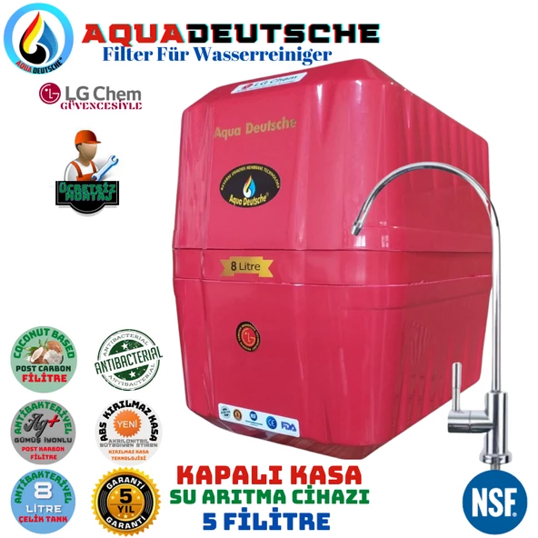 AQUA DEUTSCHE PREMIUM KIRMIZI MONTAJ DAHİL 8 LİTRE 5 FİLTRE 10 AŞAMA SU ARITMA CİHAZI ürün görseli 1