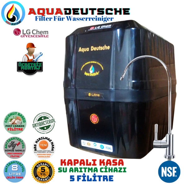 AQUA DEUTSCHE PREMIUM SİYAH MONTAJ DAHİL 8 LİTRE 5 FİLTRE 10 AŞAMA SU ARITMA CİHAZI ürün görseli 1