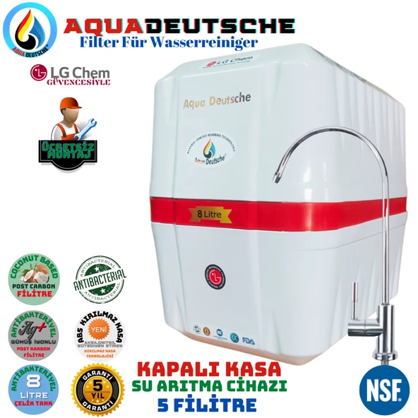 AQUA DEUTSCHE PREMIUM BEYAZ KIRMIZI MONTAJ DAHİL 8 LİTRE 5 FİLTRE 10 AŞAMA SU ARITMA CİHAZI ürün görseli 1