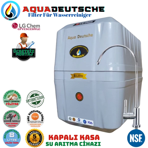 AQUA DEUTSCHE PREMIUM GRİ MONTAJ DAHİL 8 LİTRE 5 FİLTRE 10 AŞAMA SU ARITMA CİHAZI ürün görseli 1