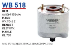 WB518 MAZOT FİLTRESİ  FORD B/C-MAX FİESTA VI-FOCUS III-MONDEO IV  AV6Q-9155-AA , KL780 ,  WK9046Z ürün görseli 1