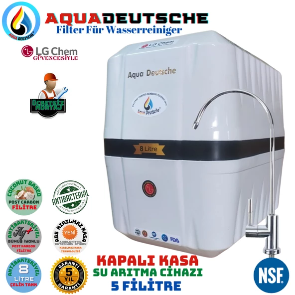 AQUA DEUTSCHE PREMIUM BEYAZ SİYAH MONTAJ DAHİL 8 LİTRE 5 FİLTRE 10 AŞAMA SU ARITMA CİHAZI ürün görseli 1