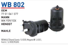 WB802 MAZOT FİLTRESİ  RENAULT MEGANE  II - SCENiC II 1.5 DCI 7701061577 , WK939/10X ürün görseli 1
