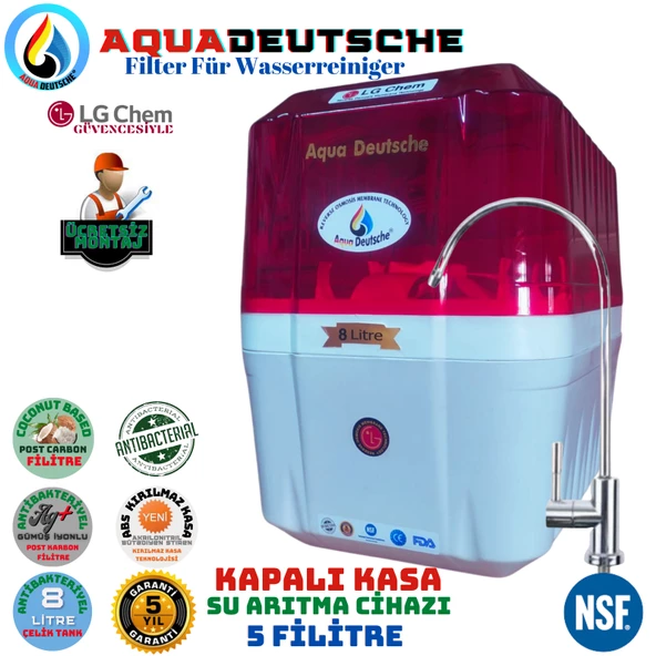 AQUA DEUTSCHE PREMIUM KIRMIZI-BEYAZ MONTAJ DAHİL 8 LİTRE 5 FİLTRE 10 AŞAMA SU ARITMA CİHAZI ürün görseli 1