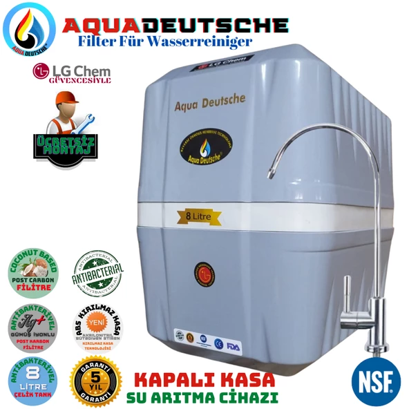 AQUA DEUTSCHE PREMIUM GRİ BEYAZ MONTAJ DAHİL 8 LİTRE 5 FİLTRE 10 AŞAMA SU ARITMA CİHAZI ürün görseli 1