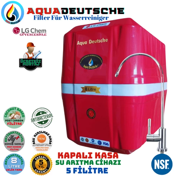 AQUA DEUTSCHE PREMIUM KIRMIZI BEYAZ MONTAJ DAHİL 8 LİTRE 5 FİLTRE 10 AŞAMA SU ARITMA CİHAZI ürün görseli 1