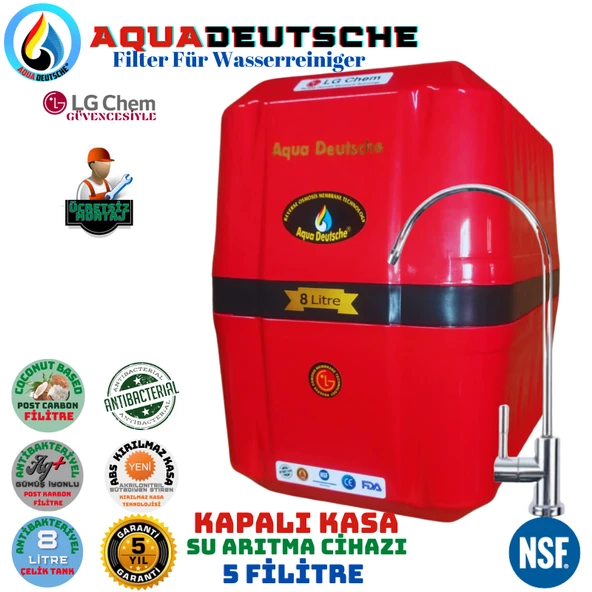 AQUA DEUTSCHE PREMIUM KIRMIZI SİYAH MONTAJ DAHİL 8 LİTRE 5 FİLTRE 10 AŞAMA SU ARITMA CİHAZI ürün görseli 1