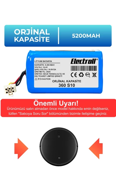360 S10 Vacuum Mop Cleaner Uyumlu Batarya (ORJİNAL KAPASİTE) 5200mah Robot Süpürge Bataryası ürün görseli 1