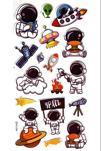 Sticker Kabartmalı Stiker Çıkartma Etiket (XHC026)-18x9 cm- Sevimli Astronot ürün görseli 1