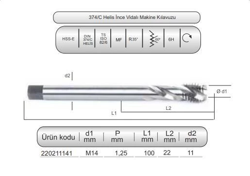 HSSE DIN374/C HELİS MAK.KLVZ. M14x1,25 (6H) ürün görseli 1