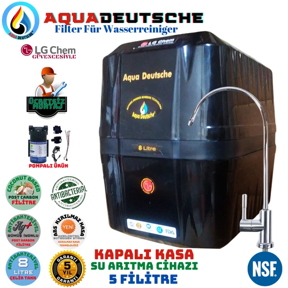 AQUA DEUTSCHE PREMIUM SİYAH MONTAJ DAHİL 8 LİTRE 5 FİLTRE 10 AŞAMA SU ARITMA CİHAZI ürün görseli 1