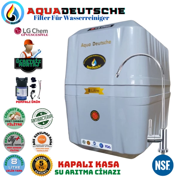 AQUA DEUTSCHE PREMIUM GRİ POMPALI MONTAJ DAHİL 8 LİTRE 5 FİLTRE 10 AŞAMA SU ARITMA CİHAZI ürün görseli 1