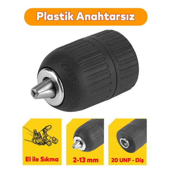 Anahtarsız Plastik Mandren Elde Sıkmalı Ayarlanabilir 13 mm 1/2 20UNF Diş Matkap Vidalama Ucu Uç ürün görseli 1