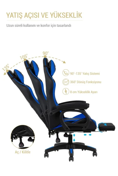 Fashcolle Dynamic Blue Masajlı Oyuncu Koltuğu - Resim 6