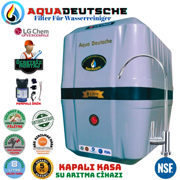 AQUA DEUTSCHE PREMIUM GRİ SİYAH POMPALI MONTAJ DAHİL 8 LİTRE 5 FİLTRE 10 AŞAMA SU ARITMA CİHAZI ürün görseli 1