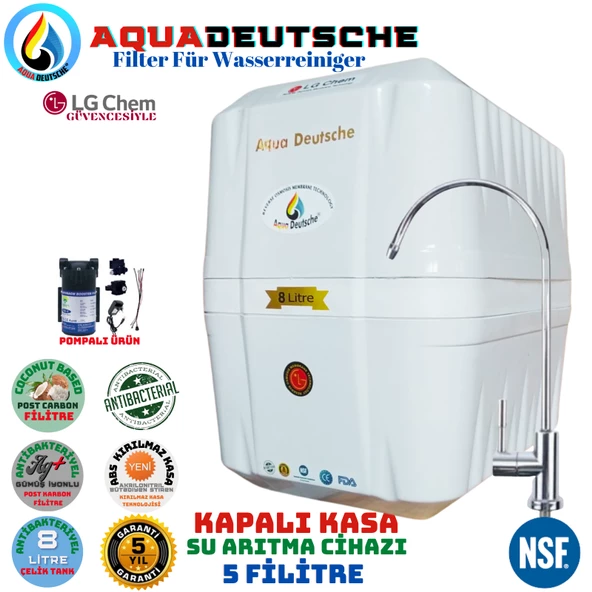 AQUA DEUTSCHE PREMIUM BEYAZ POMPALI 8 LİTRE 5 FİLTRE 10 AŞAMA SU ARITMA CİHAZI ürün görseli 1