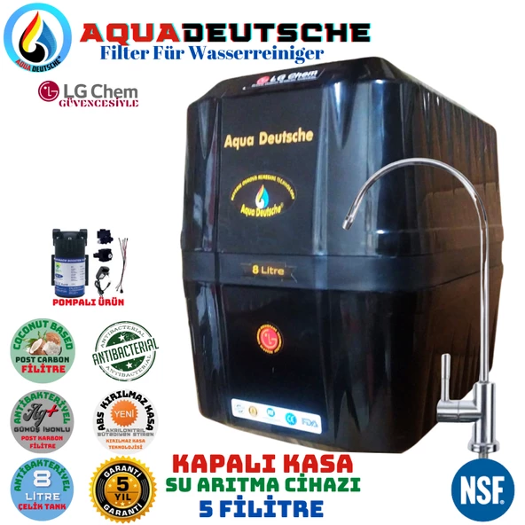 AQUA DEUTSCHE PREMIUM SİYAH POMPALI 8 LİTRE 5 FİLTRE 10 AŞAMA SU ARITMA CİHAZI ürün görseli 1