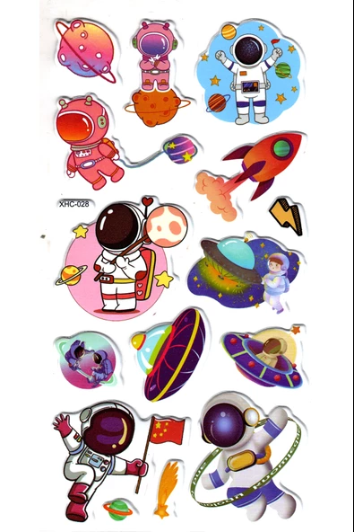 Sticker Kabartmalı Stiker Çıkartma Etiket (XHC028)-18x9 cm- Astronot Roket ürün görseli 1