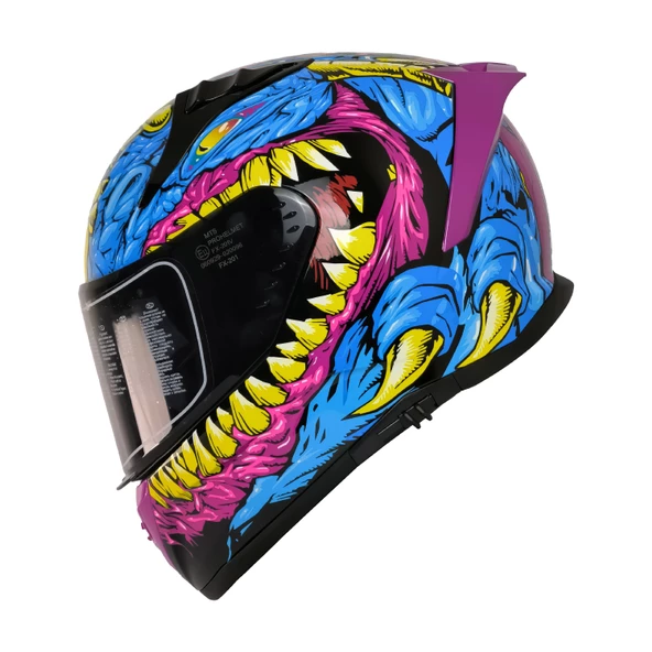 MTS M-201 GONGJU PEMBE-MAVİ GÜNEŞ VİZÖRLÜ KASK (SİYAH CAMLI) ürün görseli 1