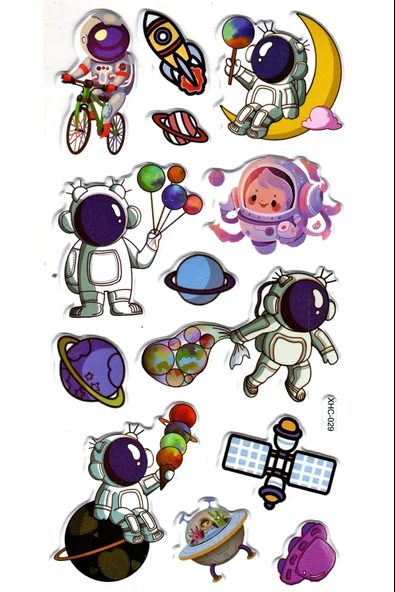 Sticker Kabartmalı Stiker Çıkartma Etiket (XHC029)-18x9 cm- Bisikletli Astronot ürün görseli 1