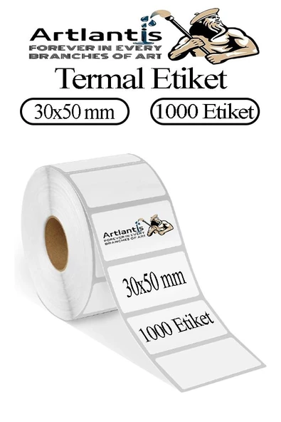 30X50 mm Barkod Etiketi Yapışkanlı 1 Adet Rulo Etiket Termal Barkot Terazi Etiketi 1000 li Barkod Yazıcılarına Uyumludur ürün görseli 1