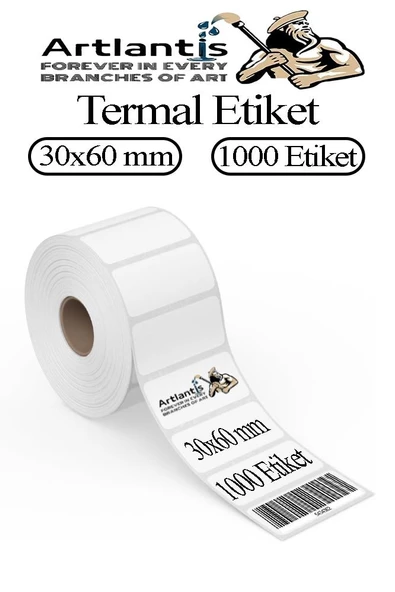 30x60 mm Barkod Etiketi Yapışkanlı 1 Adet Rulo Etiket Termal Barkot Terazi Etiketi 1000 li Barkod Yazıcılarına Uyumludur ürün görseli 1