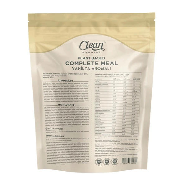 Clean Powders Plant Based Complete Meal 600 Gr Vanilya - Resim 2