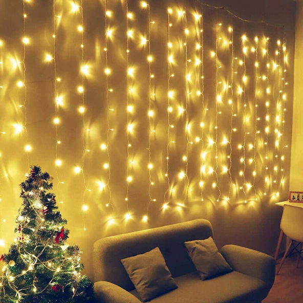 YILBAŞI IŞIĞI GÜN IŞIĞI LED IŞIK SALKIM LED IŞIK 12 DALLI 3X3 METRE MODLU EKLEMELİ DEKOR NOEL IŞIĞI ürün görseli 1