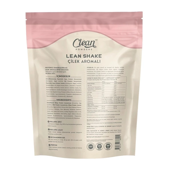 Clean Powders Lean Shake 600 Gr Çilek - Resim 2