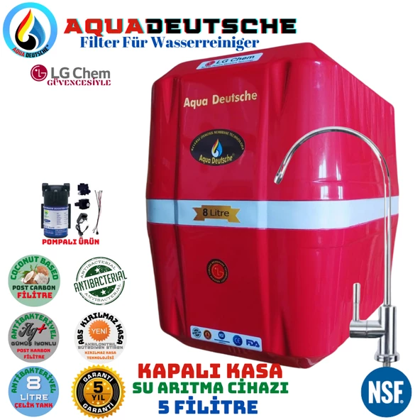 AQUA DEUTSCHE PREMIUM KIRMIZI BEYAZ POMPALI 8 LİTRE 5 FİLTRE 10 AŞAMA SU ARITMA CİHAZI ürün görseli 1