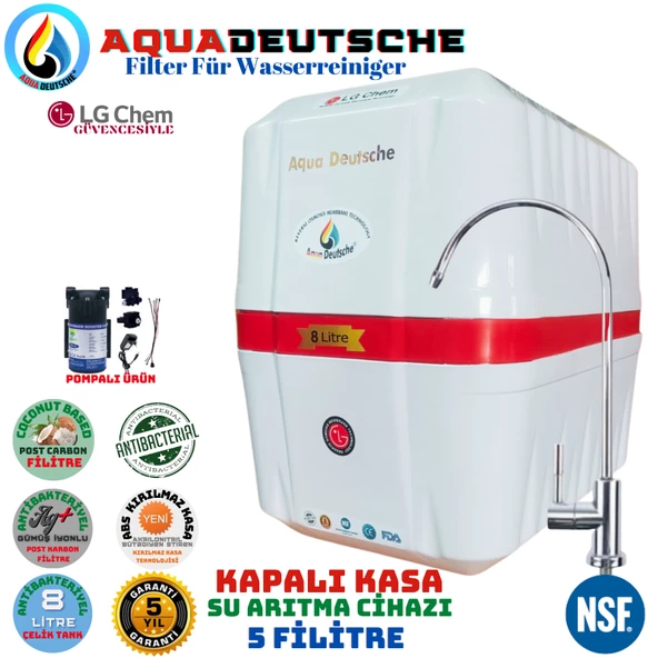 AQUA DEUTSCHE PREMIUM BEYAZ KIRMIZI POMPALI 8 LİTRE 5 FİLTRE 10 AŞAMA SU ARITMA CİHAZI ürün görseli 1