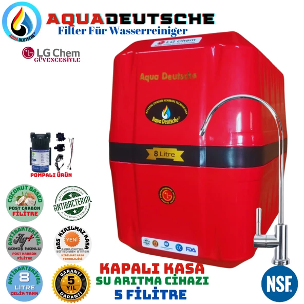 AQUA DEUTSCHE PREMIUM KIRMIZI SİYAH POMPALI 8 LİTRE 5 FİLTRE 10 AŞAMA SU ARITMA CİHAZI ürün görseli 1