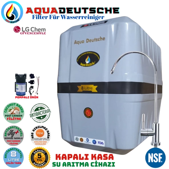 AQUA DEUTSCHE PREMIUM GRİ SİYAH POMPALI 8 LİTRE 5 FİLTRE 10 AŞAMA SU ARITMA CİHAZI ürün görseli 1