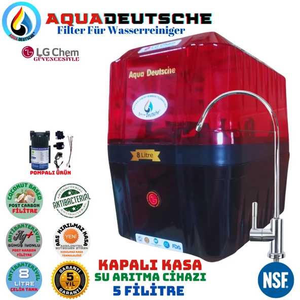 AQUA DEUTSCHE PREMIUM KIRMIZI-SİYAH POMPALI 8 LİTRE 5 FİLTRE 10 AŞAMA SU ARITMA CİHAZI ürün görseli 1