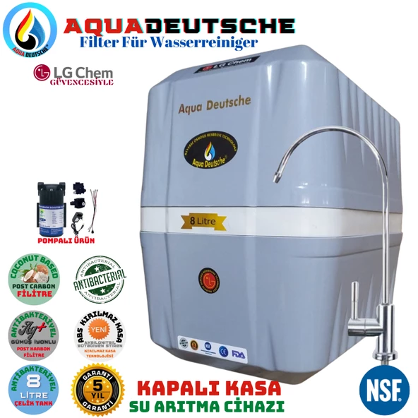 AQUA DEUTSCHE PREMIUM GRİ BEYAZ POMPALI 8 LİTRE 5 FİLTRE 10 AŞAMA SU ARITMA CİHAZI ürün görseli 1