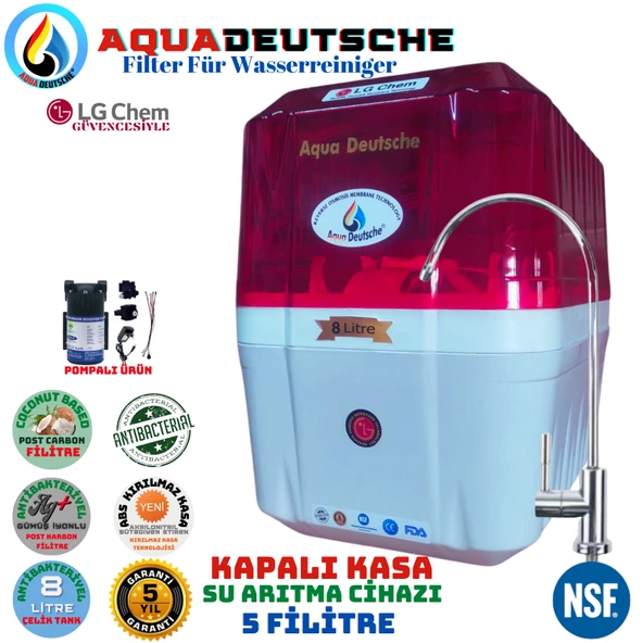 AQUA DEUTSCHE PREMIUM KIRMIZI-BEYAZ POMPALI 8 LİTRE 5 FİLTRE 10 AŞAMA SU ARITMA CİHAZI ürün görseli 1