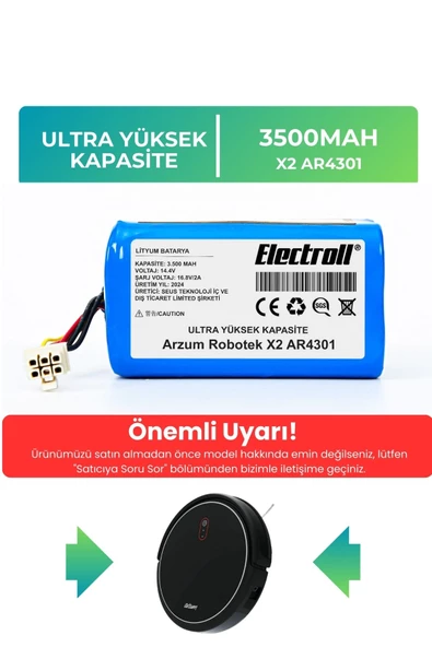 Arzum Robotek X2 AR4301 Robot Süpürge Bataryası (ULTRA YÜKSEK KAPASİTE) 3500mAh Robot Süpürge Pil ürün görseli 1